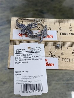 *Серьги Голубой Фианит Микро Вставки арт. CZ-E01227-X-W-X-X-M2-598 вес 6,2 г - фото 263259