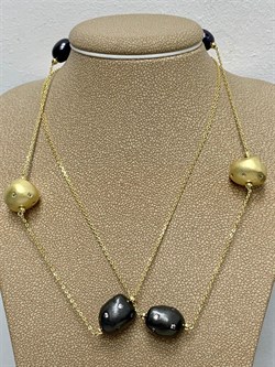 *Колье р.70-75 Черный Жемчуг Барокко Фианит Облачка арт. RB-N343-2-X-BL-PN-X-W-436 вес 12,59 г - фото 263402 *Колье р.70-75 Черный Жемчуг Барокко Фианит Облачка арт. RB-N343-2-X-BL-PN-X-W-436 вес 12,59 г - фото 263402