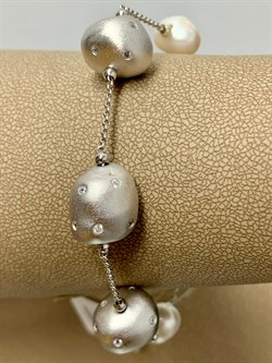 *Браслет р.16-20 Белый Жемчуг Фианит Облачка арт. RB-B342-2-X-W-PN-X-W-175 вес 9,57 г - фото 263463 *Браслет р.16-20 Белый Жемчуг Фианит Облачка арт. RB-B342-2-X-W-PN-X-W-175 вес 9,57 г - фото 263463