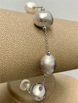 *Браслет р.16-20 Белый Жемчуг Фианит Облачка арт. RB-B342-2-X-W-PN-X-W-175 вес 9,57 г - фото 263464 *Браслет р.16-20 Белый Жемчуг Фианит Облачка арт. RB-B342-2-X-W-PN-X-W-175 вес 9,57 г - фото 263464