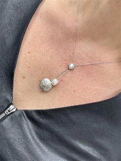 *Колье р.45-50 д.16-20 Белый Жемчуг Фианит Облачка арт. RB-N359-1-X-W-PN-X-W-345 вес 5,93 г - фото 263476