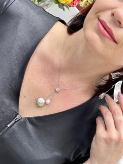 *Колье р.45-50 д.16-20 Белый Жемчуг Фианит Облачка арт. RB-N359-1-X-W-PN-X-W-345 вес 5,93 г - фото 263477