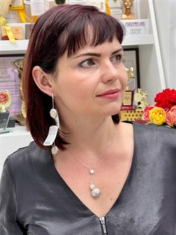 *Колье р.45-50 д.16-20 Белый Жемчуг Фианит Облачка арт. RB-N359-1-X-W-PN-X-W-345 вес 5,93 г - фото 263478