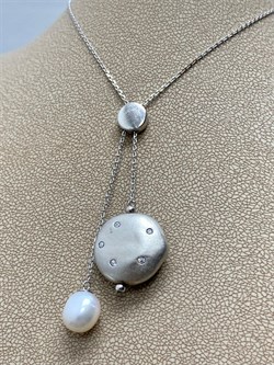 *Колье р.45-50 д.16-20 Белый Жемчуг Фианит Облачка арт. RB-N359-1-X-W-PN-X-W-345 вес 5,93 г - фото 263480