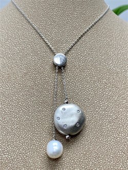 *Колье р.45-50 д.16-20 Белый Жемчуг Фианит Облачка арт. RB-N359-1-X-W-PN-X-W-345 вес 5,93 г - фото 263481