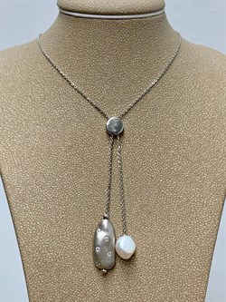 *Колье р.45-50 Белый Жемчуг Фианит Облачка арт. RB-N361-1-X-W-PN-X-W-422 вес 5,38 г - фото 263661