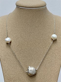 *Колье р.45 Белый Жемчуг Фианит Облачка арт. RB-N337-1-X-W-PN-X-W-395 вес 5,42 г - фото 263764