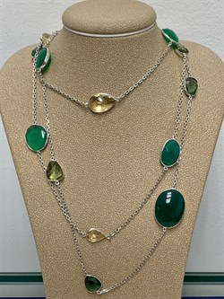 *Колье р.110 Радуга Микс Зеленый Агат арт. SO-N00460-X-W-Gg-X-Mix-049 вес 22,6 г - фото 264179