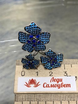 *Кольцо р.18,5 Васильки Голубой Фианит Микро Вставки арт. CZ-R00858-X-WB-S1-X-BT-898 вес 8,8 г - фото 264392