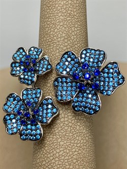 *Кольцо р.18,5 Васильки Голубой Фианит Микро Вставки арт. CZ-R00858-X-WB-S1-X-BT-898 вес 8,8 г - фото 264396