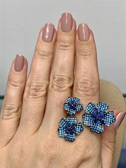 *Кольцо р.18,5 Васильки Голубой Фианит Микро Вставки арт. CZ-R00858-X-WB-S1-X-BT-898 вес 8,8 г - фото 264399