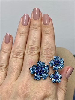 *Кольцо р.18,5 Васильки Голубой Фианит Микро Вставки арт. CZ-R00858-X-WB-S1-X-BT-898 вес 8,8 г - фото 264400