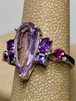 *Кольцо р.16,5 Микс Аметист Родолит Иолит арт. AS-R08734-X-W-AM-X-Mix-327 вес 3,20 г - фото 264507