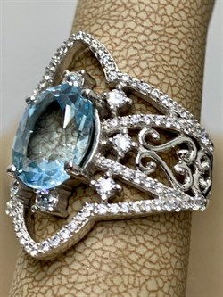 *Кольцо р.17 Голубой Топаз арт. AS-R11082-X-W-BU-X-W-449 вес 5,4 г - фото 264583