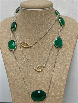 *Колье р.90 Радуга Микс Зеленый Агат арт. SO-N04406-X-W-Gg-X-BR-897 вес 20,9 г - фото 264702