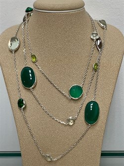 *Колье р.100 Радуга Микс Зеленый Агат арт. SO-N04406-X-W-Gg-X-BR-873 вес 23,3 г - фото 264722