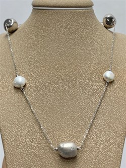 *Колье р.45 Белый Жемчуг Фианит Облачка арт. RB-N342-3-X-W-PN-X-W-272 вес 8,91 г - фото 264778 *Колье р.45 Белый Жемчуг Фианит Облачка арт. RB-N342-3-X-W-PN-X-W-272 вес 8,91 г - фото 264778