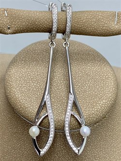 *Серьги Белый Жемчуг арт. PI-E01307-X-W-PN-X-W-568 вес 6,1 г - фото 264874