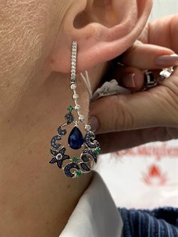 *Серьги иск Сапфир Микс арт. AS-E01120-X-W-SAP-BL-W-845 вес 9,2 г - фото 265939