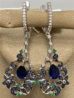 *Серьги иск Сапфир Микс арт. AS-E01120-X-W-SAP-BL-W-845 вес 9,2 г - фото 265940