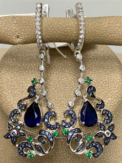 *Серьги иск Сапфир Микс арт. AS-E01120-X-W-SAP-BL-W-845 вес 9,2 г - фото 265941