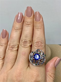 *Кольцо р.18,5 иск Сапфир Микс арт. AS-R00457-X-W-BL-X-BL-478 вес 6,3 г - фото 265943