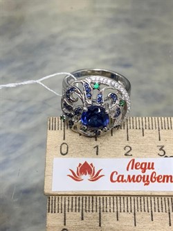 *Кольцо р.18,5 иск Сапфир Микс арт. AS-R00457-X-W-BL-X-BL-478 вес 6,3 г - фото 265947