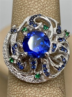 *Кольцо р.18,5 иск Сапфир Микс арт. AS-R00457-X-W-BL-X-BL-478 вес 6,3 г - фото 265949