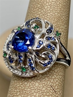 *Кольцо р.18,5 иск Сапфир Микс арт. AS-R00457-X-W-BL-X-BL-478 вес 6,3 г - фото 265950
