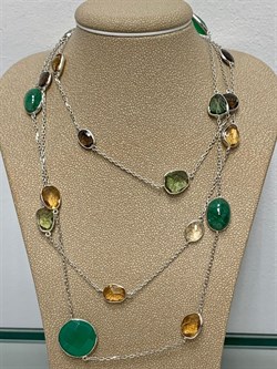 *Колье р.110 Радуга Микс Зеленый Агат арт. SO-N00267-X-W-Gg-X-Mix-339 вес 21,1 г - фото 265972