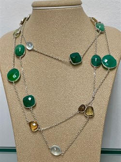 *Колье р.100 Радуга Микс Зеленый Агат арт. SO-N04411-X-W-Gg-X-BR-798 вес 21,2 г - фото 266227