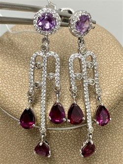 *Серьги Пусеты Аметист Родолит арт. AS-E06333-X-W-AMG-X-W-947 вес 6,14 г - фото 266489