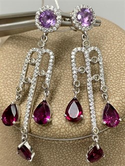 *Серьги Пусеты Аметист Родолит арт. AS-E06333-X-W-AMG-X-W-947 вес 6,14 г - фото 266490