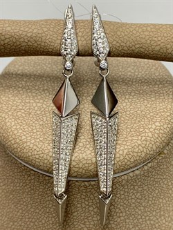 *Серьги Зубчики Белый Фианит арт. CZ-E00893-X-W-X-X-W-349 вес 5,9 г - фото 266573