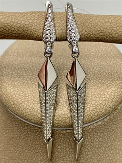 *Серьги Зубчики Белый Фианит арт. CZ-E00893-X-W-X-X-W-349 вес 5,9 г - фото 266574