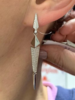 *Серьги Зубчики Белый Фианит арт. CZ-E00893-X-W-X-X-W-349 вес 5,9 г - фото 266575