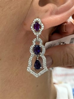 *Серьги Микс Иолит Аметист арт. AS-E06334-X-W-Pur-X-BL-603 вес 7 г - фото 266831