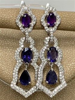 *Серьги Микс Иолит Аметист арт. AS-E06334-X-W-Pur-X-BL-603 вес 7 г - фото 266836