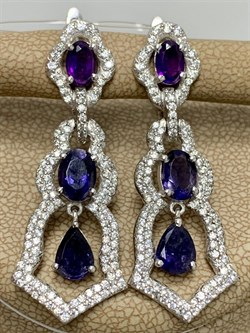 *Серьги Микс Иолит Аметист арт. AS-E06334-X-W-Pur-X-BL-603 вес 7 г - фото 266837
