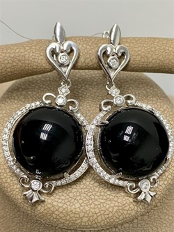 *Серьги Черный Агат Оникс арт. NS-E00678-X-W-B-X-W-071 вес 13,9 г - фото 267434 *Серьги Черный Агат Оникс арт. NS-E00678-X-W-B-X-W-071 вес 13,9 г - фото 267434