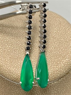 *Серьги Пусеты Зеленый Агат Морион арт. AS-E02958-X-W-Gg-X-W-953 вес 3,41 г - фото 268661 *Серьги Пусеты Зеленый Агат Морион арт. AS-E02958-X-W-Gg-X-W-953 вес 3,41 г - фото 268661