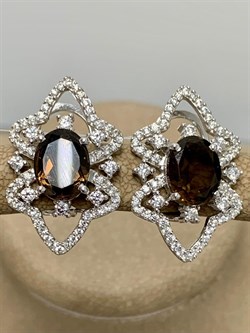 *Серьги Дымчатый Кварц Раухтопаз арт. AS-E06306-X-W-Gl-X-W-529 вес 5,6 г - фото 269023