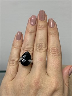 *Кольцо р.16,5 Черный Агат Оникс арт. NS-R00609-X-W-B-X-W-748 вес 3,75 г - фото 269898