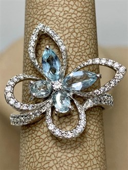 *Кольцо р.18 Голубой Топаз арт. AS-R11042-X-W-BT-X-W-613 вес 4,1 г - фото 270107