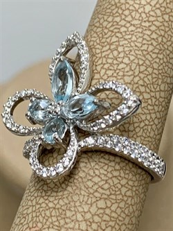 *Кольцо р.18 Голубой Топаз арт. AS-R11042-X-W-BT-X-W-613 вес 4,1 г - фото 270108