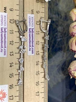 *Серьги Веточки Белый Фианит арт. CZ-E00994-X-W-W-X-W-875 вес 6,5 г - фото 271100