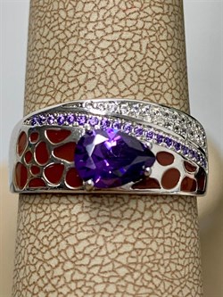 *Кольцо р.19 Микс Аметист синт Эмаль арт. CZ-R896-3-X-W-DA-BR-M2-885 вес 5,1 г - фото 271115