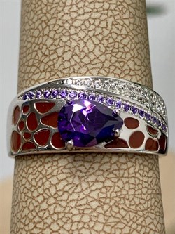 *Кольцо р.19 Микс Аметист синт Эмаль арт. CZ-R896-3-X-W-DA-BR-M2-885 вес 5,1 г - фото 271118