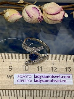 *Кольцо р.18 Синий Фианит арт. CZ-R02128-X-W-SAP-X-W-689 вес  2,7 г - фото 271448