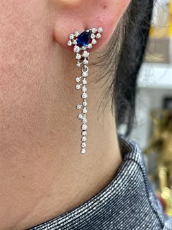 *Серьги Синий Фианит арт. CZ-E02128-X-W-SAP-X-W-204 вес 4,67 г - фото 271456